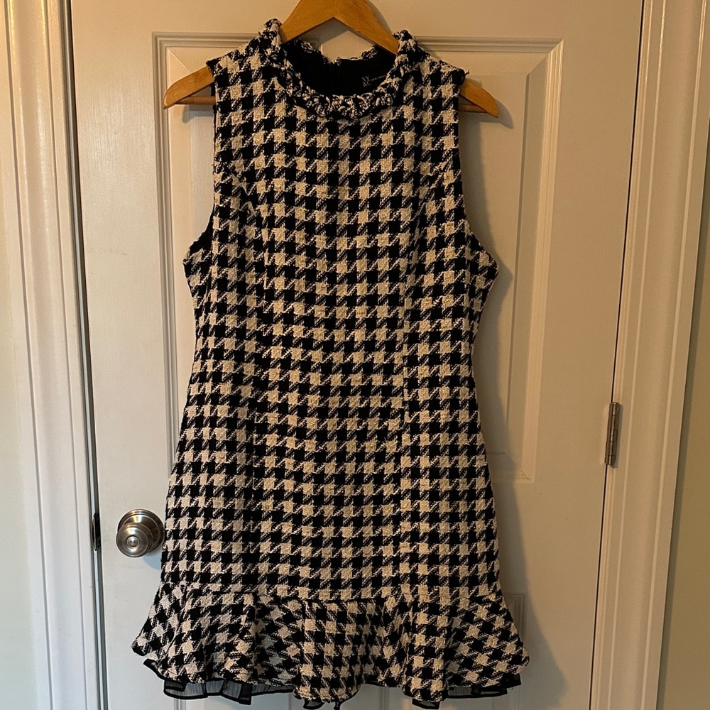 NY Collection Black and White Houndstooth Mini Dress Size L